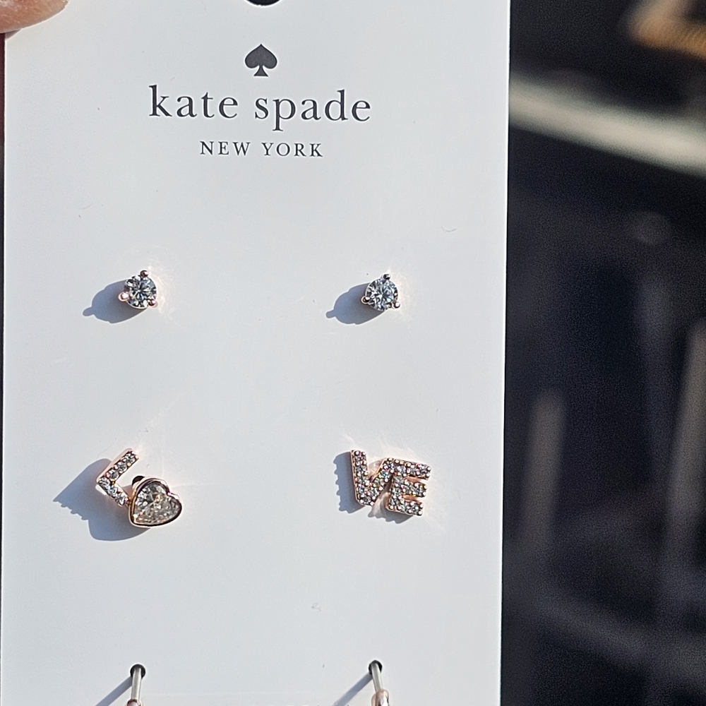 Kate Spade 3-Pair Spell It Out Earring Set - Clear and Rose Gold